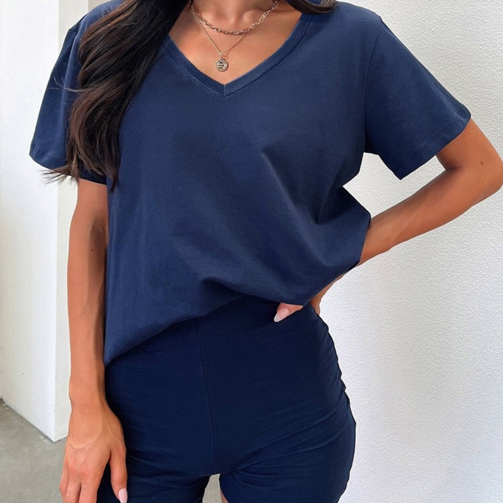 Elegant Navy V-Neck Women's Tee